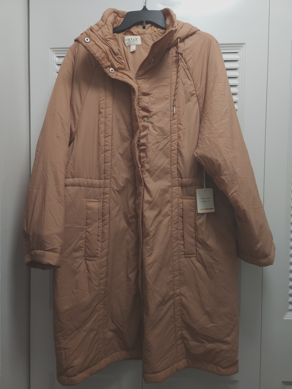 NWT a.n.a Hooded Long Puffer Coat Jacket Women's Large Mocha Mousse